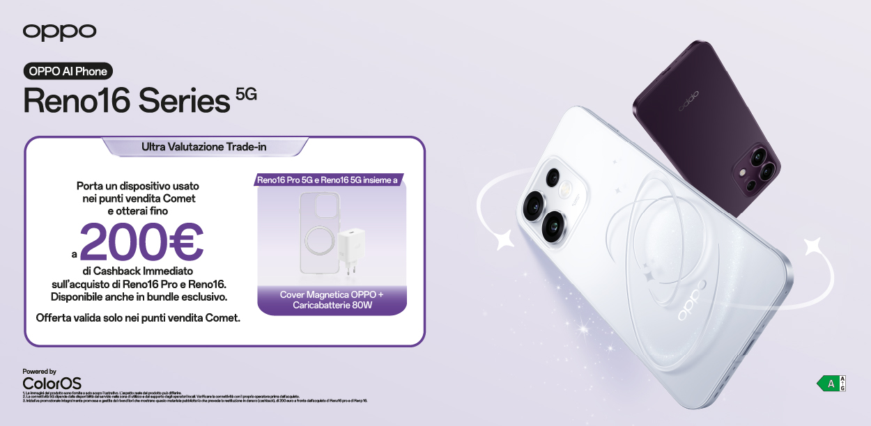 Promo: Oppo Reno 16: Fino a 200€ di Cashback